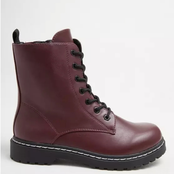 Torrid Combat Boots in Maroon Wide Width - Picture 4 of 15